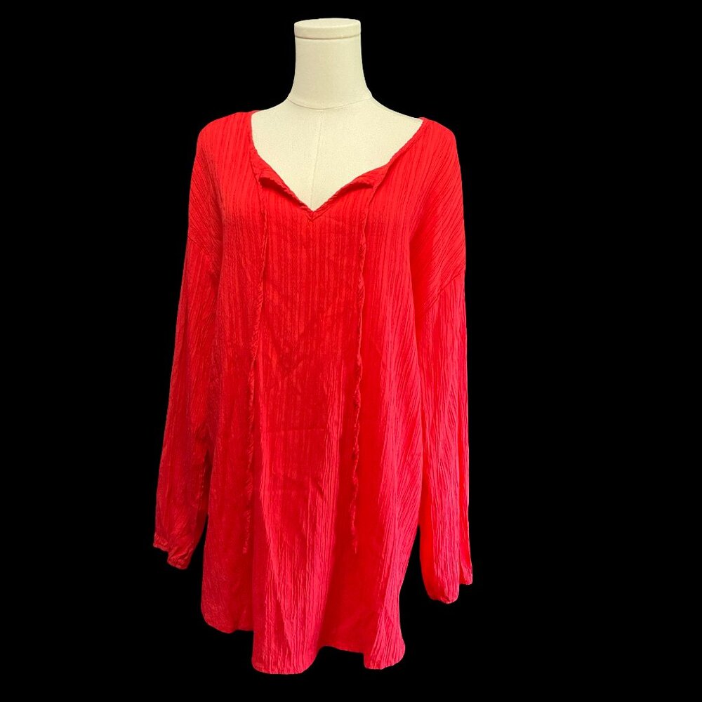 Red Crinkle Texture Tunic Top